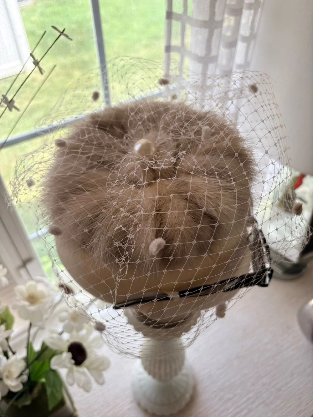 VTG Mink Fur Mesh Veil Fascinator Hat
